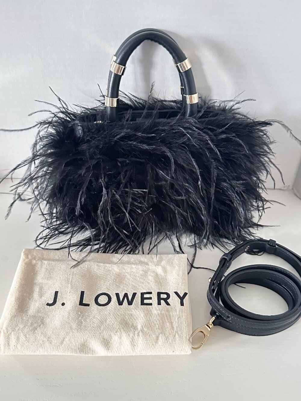J.LOWERY Black Emily Feather Bag - Used Once - Picture 3 of 5